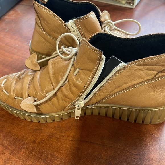 Spring step Nespea camel genuine leather‎ zip low heel wedge booties women’s 37 - Picture 4 of 10